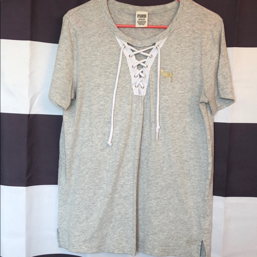 PINK lace up front campus tee